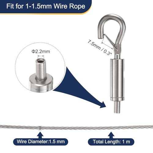 Image of uxcell 2pcs Picture Hanging Wire Kit, 1m x 1.5mm Heavy Duty Picture Frame Hanging Wire Rope with Adjustable Hooks, Load 90 Kg /198 Lbs, for Hanging Artwork, Mirrors, Frames, Paintings