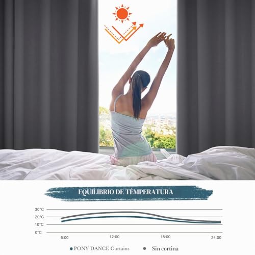 Miniatura 3 de Pony Dance Cortina Dormitorio Opaca 1 Pieza 140x240 Cm, Termicas Aislantes Frio Y Calor Para Salon Modernas Cortinas Gris Blackout Para Puerta Con Ojales
