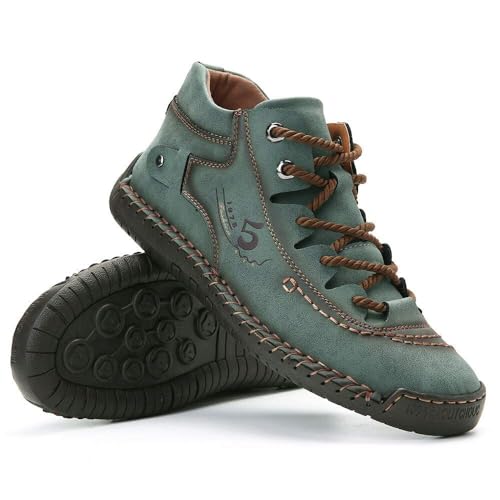 Mens Casual Leather Shoes Ankle Chukka Boots Slip On Lightweight Loafers Mid top Outdoor Lace Up Walking Driving Shoes2