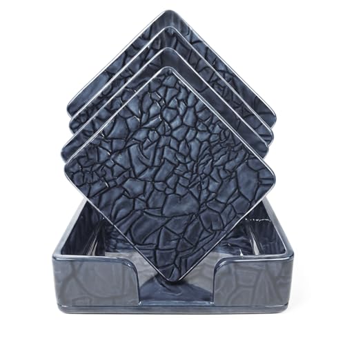 Image of Unbreakable Acrylic Coaster Set - 6 Black Square Drink Coasters for Home Office, Gaming, and Study Decor - Stylish Moisture-Protecting Accessories for Tea and Coffee (Black)