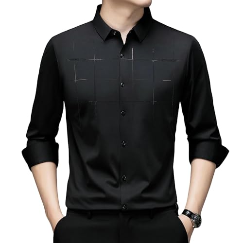 Camisa de manga larga sin arrugas para hombre con botones moderna
