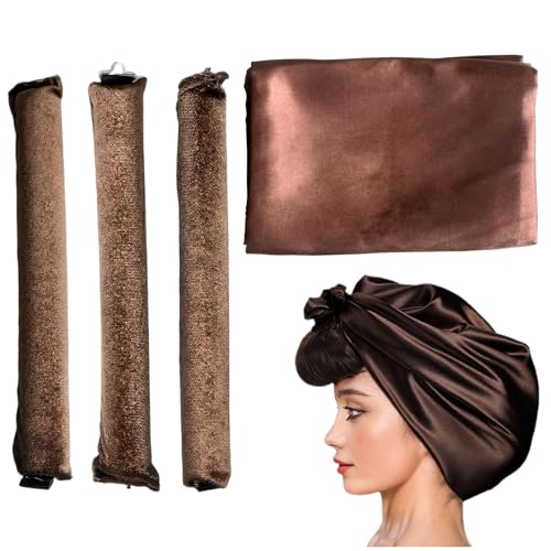 Merzio 3Pcs Heatless Hair Curler for Long and Short Hair Velvet Overnight Blowout Rods for Bouncy Curls No Heat Hair Rollers to Sleep In Heatless Curls Headband Styling(Brown)