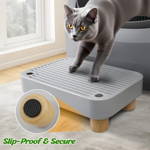 Automatic Litter Box Step with Wooden Top – Removable, Waterproof & Non-Slip Step, Easy Clean Pet Supplies for Cats & Kittens