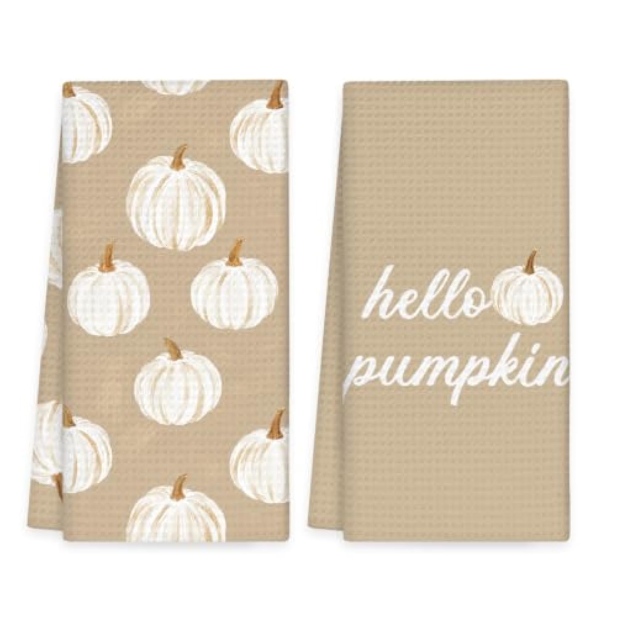 Fall White Pumpkin Decor Kitchen Towels Set of 2