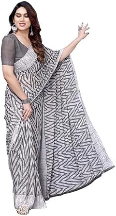 Womens Georgette Printed Saree With Unstitched Blouse Piece | Sari for Girls |Indian Saree for All Occassions