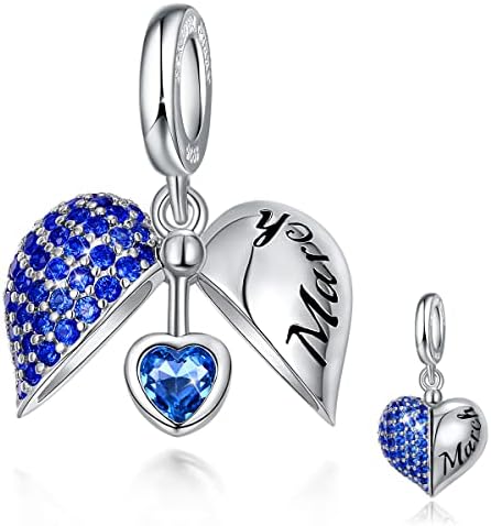 FOREVER QUEEN Birthstone Charms Open Heart Zirconia Dangle Charms 925 Sterling Silver Birthday Charm Bead for Bracelets Necklace
