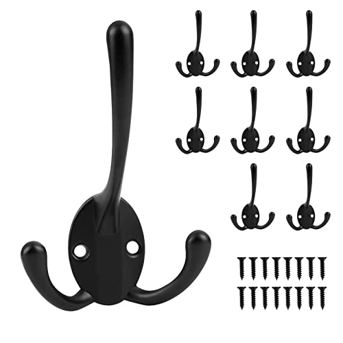 WEKIWGOT Lot de 8 crochets muraux noirs avec vis et chevilles, crochets muraux très résistants, crochets pour manteau, écharpe, sac, serviette, clés, casquette, gobelet, chapeau Cover