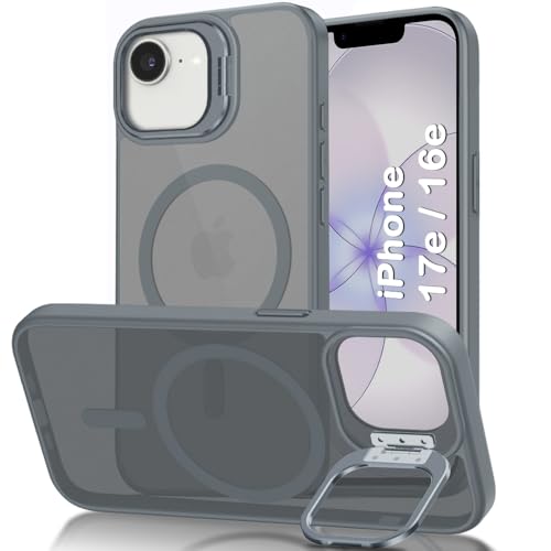 Image of TheGiftKart for iPhone 16e / iPhone 17e Case, Matte Frosted Hard Back Cover Compatible with MagSafe, Built-in Stand, Hybrid Shockproof Back Cover Case (PC & TPU, Translucent Grey)