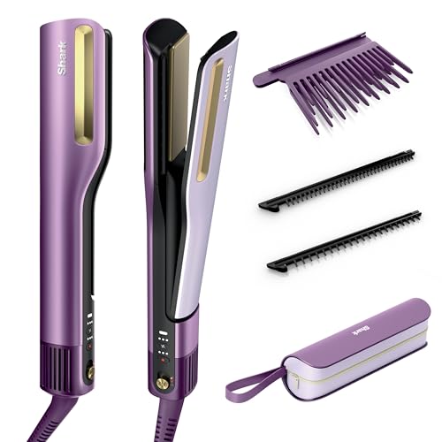 Shark SilkiPro Hair Straightener & Dryer | Ceramic Wet to Dry | HeatSense Plates | No Heat Damage | Salon-Quality Finish | All Hair Types | Storage Case - Plum Satin | HT401UKPU