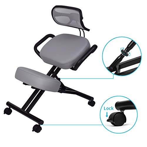 DRAGONN Ergonomic Kneeling Chair with Back Support, Adjustable Stool for Home and Office - Improve Your Posture with an Angled Seat - Thick Comfortable Cushions - Gray