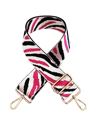 Image of Zhiheng Zebra Pattern Adjustable Bag Strap Replacement 2inch Wide Striped Jacquard Woven Belt for Purse Shoulder Guitar Camera Bag (White Black Rose)