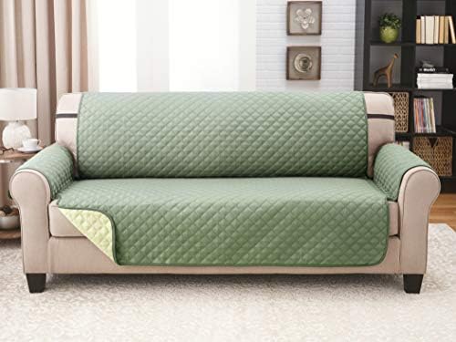Couch Guard Sofa Cover, Slipcover, Furniture Protector. Shield & Protects from Dogs, Cats, Pets, Kids, Stains. Reversible, Quilted with Elastic Strap. Easy Wash & Dry. Olive & Sage