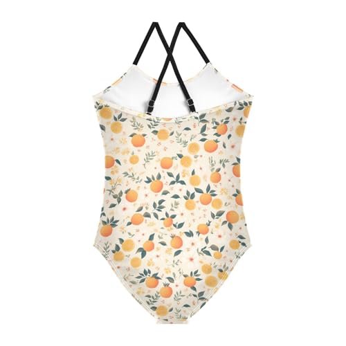 KLL Floral Pattern Orange Fruits Girl 1 Piece Swim Suit Summer Swimming Suits Adjustable Shoulder Strap Quick Dry2