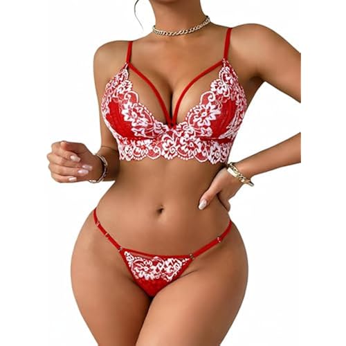 Avidlove Womens Lingerie 2 Piece Lace Babydoll V Neck Bra and Panty Sets