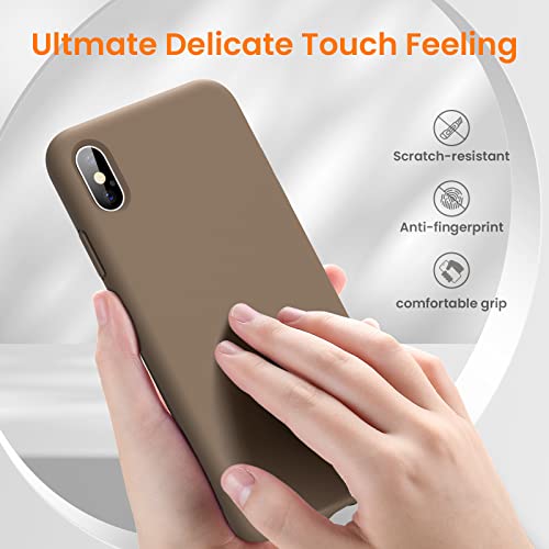 Bnww [3 In 1 Iphone Xs Max Case, Liquid Silicone Iphone Xs Max 6.5 Inch Case,Full Body Slim Soft Microfiber Lining Protective,Compatible With Iphone Xs Max,With 2 Screen Protectors(Light Brown) #TOP1