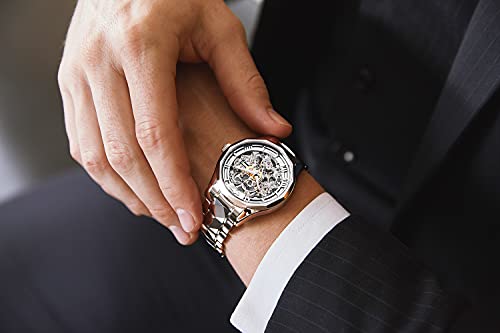 Image of OUPINKE Men's Skeleton Mechanical Watches Luxury Dress Automatic Self Winding Sapphire Crystal Waterproof Tungsten Steel Band Wrist Watches