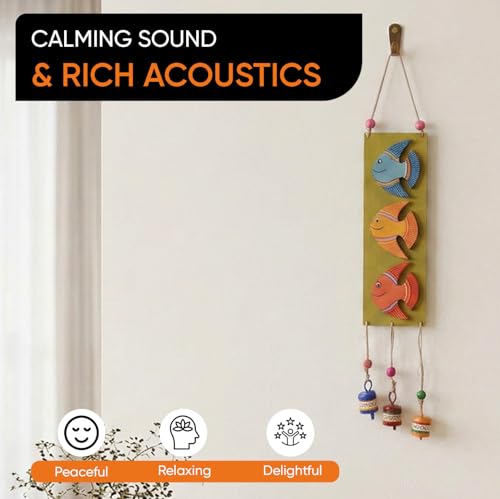 Image of Aakriti Art Creations Fishy Hues Windchime Multicolor | Handmade Modern Art Wooden & Metal Wind Chime | Matte Decorative Wind Chimes for Balcony, Garden, Living Room & Gifting