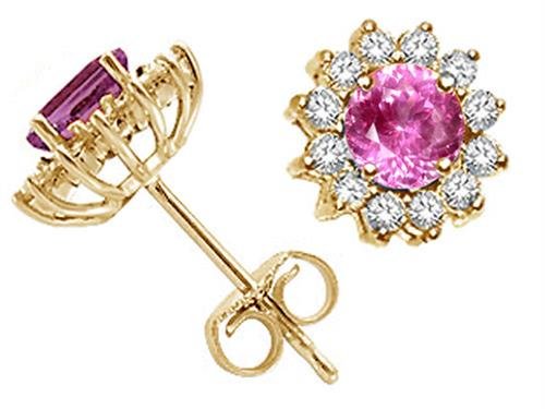 Tommaso Design Round 5Mm Created Pink Sapphire Earrings 14 Kt White Gold #TOP1