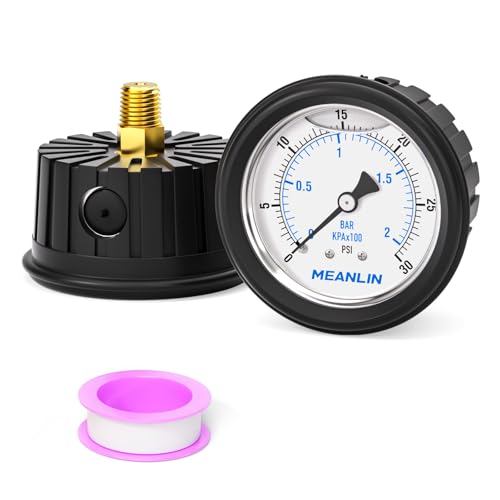Image of MEANLIN MEASURE 0~30Psi Stainless Steel Liquid Filled Pressure Gauge 1 /4 inch NPT 2.5 inch FACE DIAL with Rubber Protective Sleeve, Center Back Mount