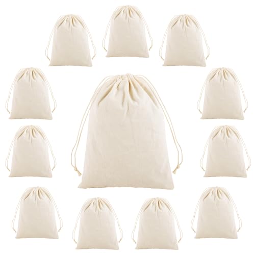 12 Stück Stoffbeutel mit Kordelzug, Baumwollsäckchen 15x20 cm Stoffbeutel zum Bemalen Geschenkbeutel Stoff Baumwollbeutel Klein Adventskalender zum Befüllen DIY Mitbringsel Kindergeburtstag