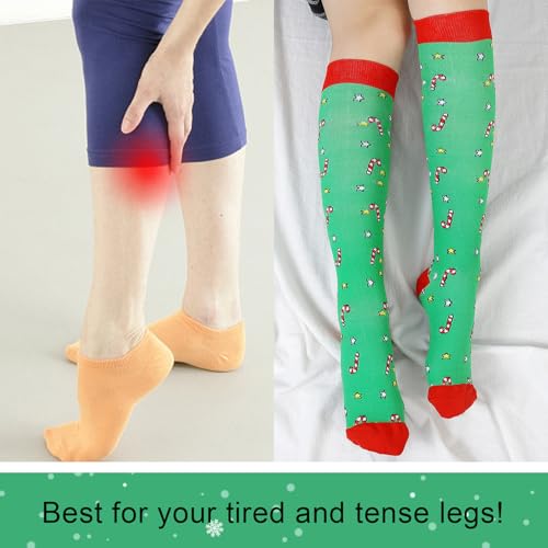 Image of Junely Compression Socks for Women Knee High Festival for Running Athletic Nurses Pregnant Women Work Support Travel Flight