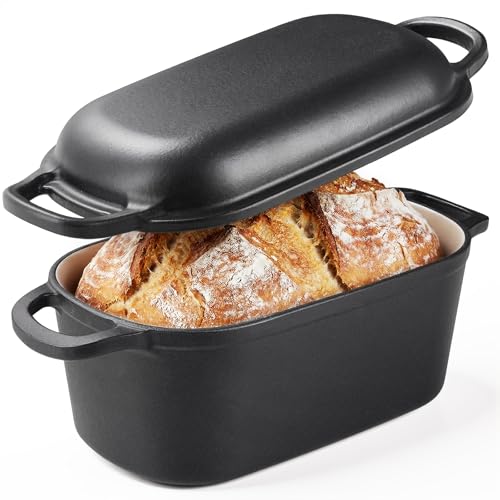 Image of Komore Dutch Oven for Bread Making, 3.8L Enameled Cast Iron Pot with Lid for Sourdough Bread, Roasting, Braising & Frying - Oven Safe up to 500°F, Non Stick, 28cm (Black)