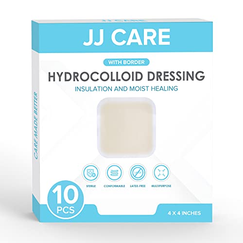 Jj Care Hydrocolloid Dressing [Pack 10], 4X4 Hydrocolloid Bandages W/Border, Self-Adhesive Hydrocolloid Wound Dressing, Faster Healing For Bedsores, Blisters, And Acne #TOP13