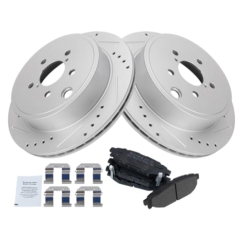 Image of TRQ Performance Rear Brake Pad and Rotor Set Semi Metallic G Coated Rotors Compatible with 2010-2014 Subaru Legacy