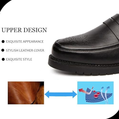 Men's Leather Penny Loafers Retro Round Toe Perforated Block Heels Slip-On Dress Work Shoes Classic Moccasin Casual Business Shoes4