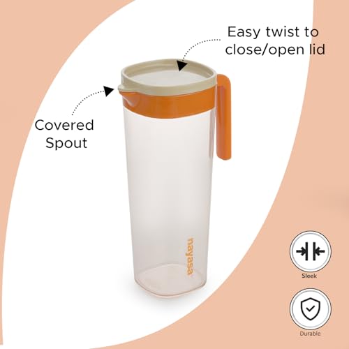 Image of Nayasa Aron 1160 ml BPA Free Leak Proof | Freezer Safe | Convienient Handle | Press & Pour Lid | Indoor and Outdoor Use | Serving for Gatherings | Plastic Water Jug - Orange