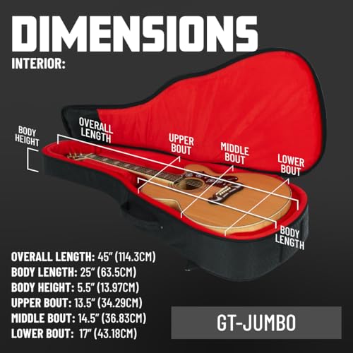Image of Gator Cases Transit Series Lightweight Jumbo Acoustic Guitar Gig Bag with Backpack Straps and Rubberized Base, Charcoal Black Exterior (GT-JUMBO-BLK)