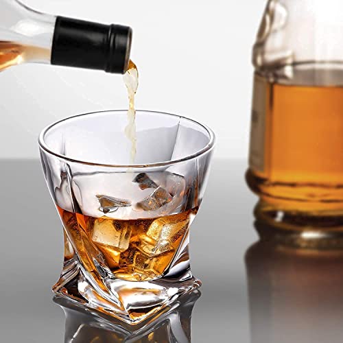 Image of Crystal European Twist Whisky Glass Stylish Old Fashion Rocks Tumblers Lead-Free Glassware for Scotch Bourbon Cognac Brandy Cocktail Old Fashioned Cocktail Tumblers 300 Ml (Set of 2)
