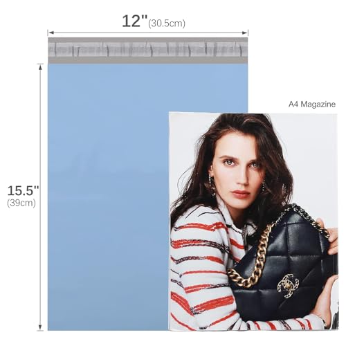 Image of Metronic Poly Mailers 12x15.5 200PC Bulk Shipping Bags, Light Blue | .Strong Self Seal Adhensive Mailers Poly Bags .Waterproof Shipping Envelopes .Mailing Bags for Clothing Small Business