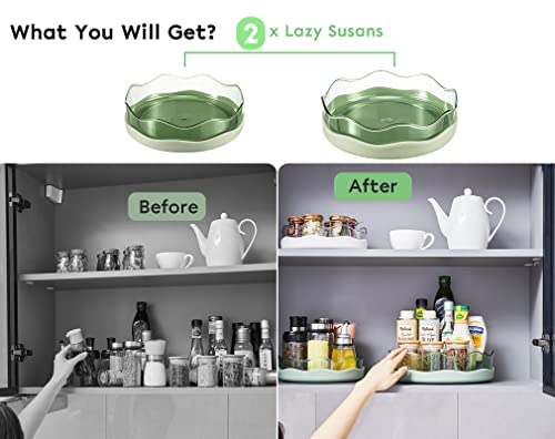 [2 Pack] Lazy Susan Organizer With Removable Bins, Non-Skid Lazy Susan Turntable For Cabinet Refrigerator, Rotating Turntable Organizer For Pantry Countertop Cupboard Kitchen Bathroom, 9" & 11", Green #TOP3