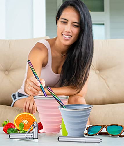 Gawsrva Silicone Collapsible Travel Cup , Comes With 304 Folding Straw , Portable Mug Set , Silicone Folding Camping Cup With Lids , Cartoon Bear Style [8.45Oz] (Green) (G400) #TOP6