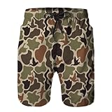 Mens Swim Trunks with Mesh Lining,Camo Duck Hunting Brown Quick Dry Swimsuit Board Shorts Beach Pants Swimwear Bathing Suits XL