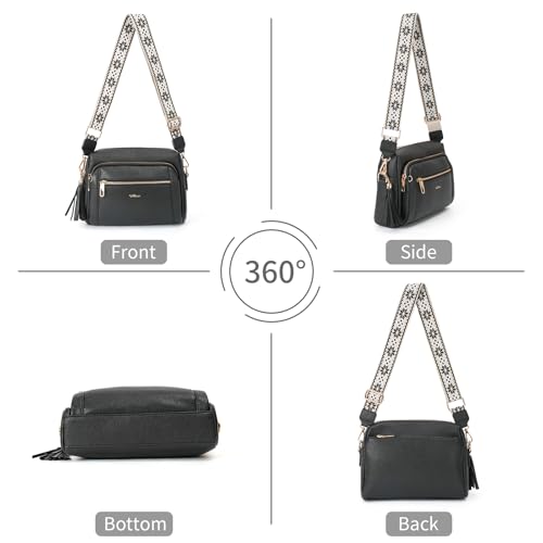 HILAEX Small Leather Crossbody Bags for Women Anti theft Purses and Handbag Shoulder Hangbag with Wide Strap Tassel Black by HILAEX - Used condition - Image 6