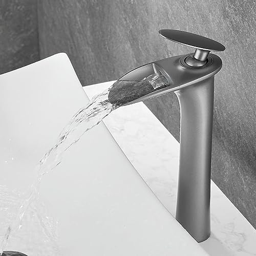 Robinets pour lavabo anti-éclaboussures avec mitigeur cascade gris