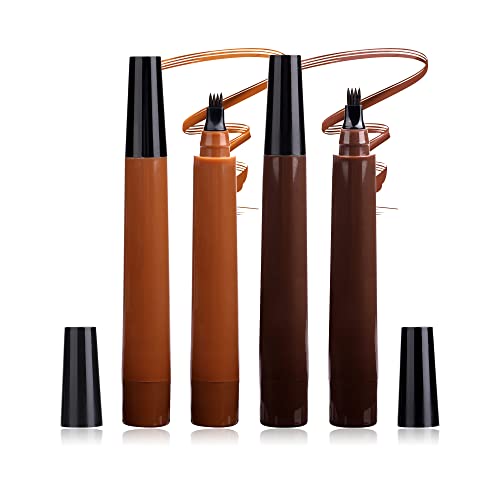 wiwoseo Eyebrow Pencil Eyebrow Pen Tattoo Eyebrow Pencil with Fork Tip Long Lasting Colored Eyebrown Eyeliner (Light Brown & Dark Brown)