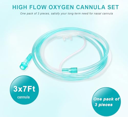 3 Pack High-Flow Ultra Soft Nasal Oxygen Cannula, Green Tubing and Each Individual Packing with Standard Connection 7 Feet - Image 3