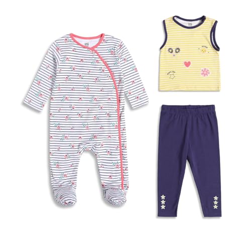 Image of miniklub Baby Flutter Sleeve Round Neck Knit Cotton Top And Bottom, (Multi)