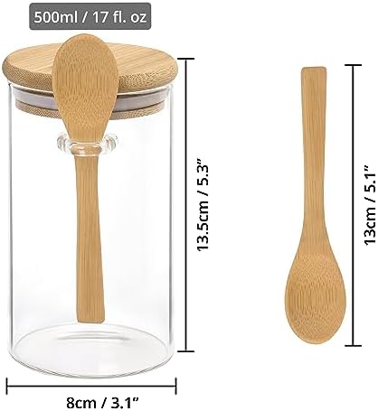 Winter Shore Glass Jars with Lids and Spoons [3 Pack] - Reusable Airtight Food Storage Containers with Spoon Holder for Coffee Station, Sugar Jar, Spice Storage, Candy Organiser - 500ml (17 fl. oz)