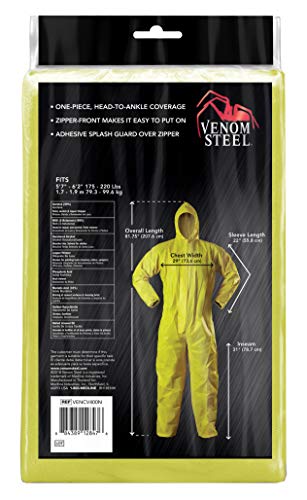 Venom Steel Disposable Chemical Splash Industrial Coverall, Hooded, Elastic Wrist and Ankles, Yellow (Large/X-Large) - Thumbnail 4