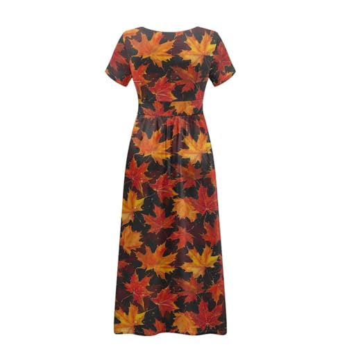 Image of Women's Fall Summer Short Sleeve Ankle Length V-Neck Party Dress with Pockets Size S-3XL