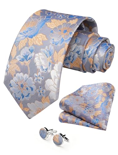 Image of HISDERN Ties for Men Paisley Tie and Pocket Square Cufflinks Set Formal Classic Floral Necktie Handkerchief Wedding Party