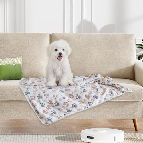 Image of 1 Pack 3 Small Puppy Blankets Super Soft Warm Sleep Mat Fluffy Premium Fleece Pet Blanket Flannel Throw for Dog Puppy Cat - White Paw Print Small(23 inchx15 inch)