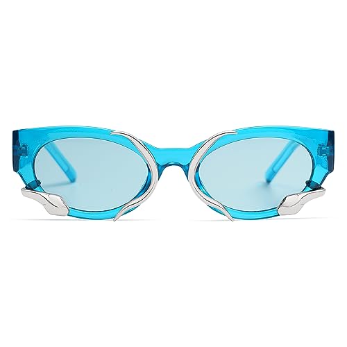 Appassal Trendy Snake Sunglasses for Women Men Vintage Cateye Y2k Sunnie AP3621,Transparent Blue/Blue/Silver Snake