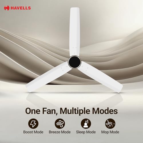 Image of Havells FAB Voice BLDC 1200 mm Ceiling Fan|Direct Voice Command| 5 Star| Upto 65% Saving| Air Delivery: 235 cmm| Low Noise|4 Speed Mode| 380 RPM| 2 Years Manufacturer Warranty (Elegant White)