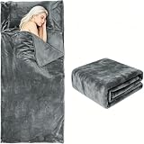 Tuphen Flannel Sleeping Bag Liner for Adult, XXL Soft Fluffy Adult Sleeping Sack with Zipper, Travel Camping in Warm Cold Weather, Thick Sleeping Bag Liner for Hotel Hiking Camping Indoor Outdoor Use