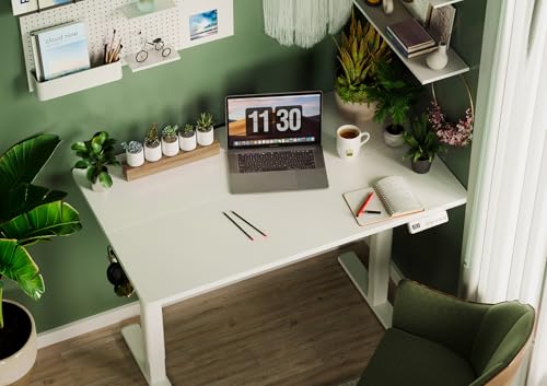 Image of Claiks Electric Height Adjustable Stand Up Desk, 32x19 Inches Sit Stand Desk for Home Office, White Top /White Frame